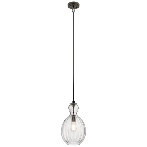 Kichler Riviera 9in 1-Light Pendant | Transitional Olde Bronze and Clear Ribbed Glass | Kitchen Island & Dining Room | 9 x 9 x 16 in | Model 43953OZ