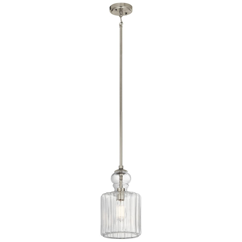 Kichler Riviera 13.75in 1-Light Pendant | Transitional Brushed Nickel and Clear Ribbed Glass | Kitchen Island & Dining Room | Model 43954NI