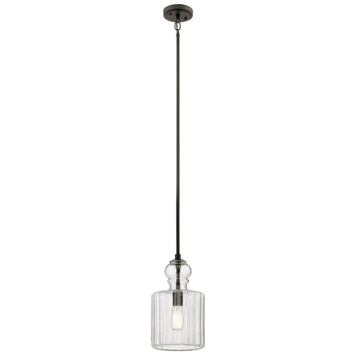 Kichler Riviera 1-Light Pendant | Vintage Olde Bronze and Clear Ribbed Glass | Kitchen Island & Dining Room | 8 x 8 x 14 in | Model 43954OZ