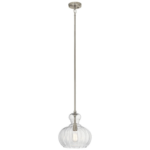 Kichler Riviera 1-Light Pendant | Brushed Nickel & Clear Ribbed Glass | Kitchen Island & Dining Room | 11.5 x 13 in | Model 43955NI