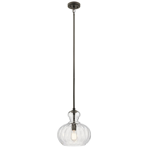 Kichler Riviera 11.5in 1-Light Pendant | Transitional Olde Bronze and Clear Ribbed Glass | Kitchen Island & Dining Room | Model 43955OZ