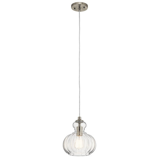 Kichler Riviera Mini 1-Light Pendant | Transitional Brushed Nickel and Clear Glass | Kitchen Island & Dining Room | 9 x 9 x 10 in | Model 43956NI