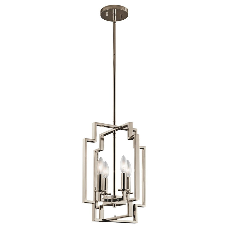 Kichler Downtown Deco 12in 4-Light Foyer Pendant | Transitional Polished Nickel | Entryway & Hallway | 12 x 17 in | Model 43964PN