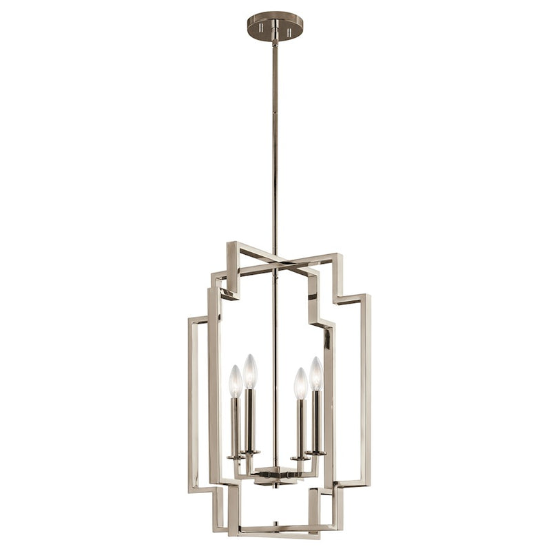Kichler Downtown Deco 18in 4-Light Pendant | Polished Nickel Steel | Foyer & Entryway | 18 x 25 in | Model 43965PN
