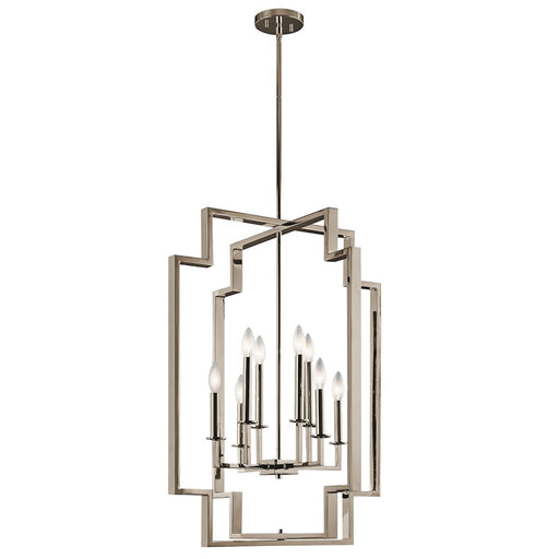 Kichler Downtown Deco 24in 8-Light Foyer Chandelier | Transitional Polished Nickel Steel | Entryway & Stairwell | 24 x 32.25 x 70 in | Model 43966PN