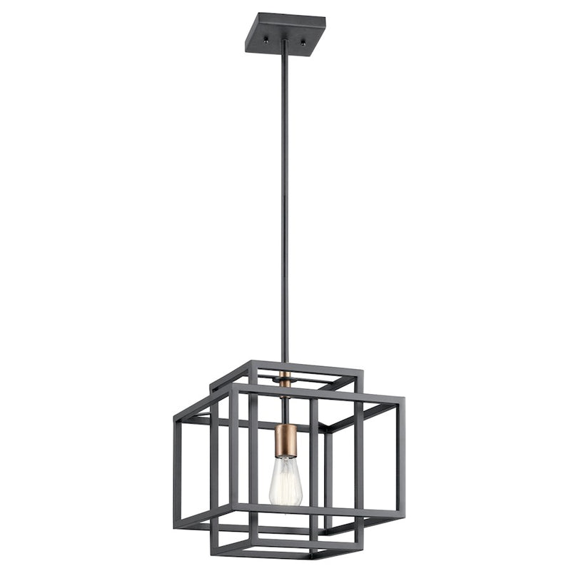 Kichler Taubert 12in 1-Light Pendant | Transitional Black Steel | Kitchen Island & Dining Room | 12 x 13 in | Model 43982BK