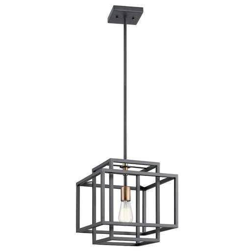 Kichler Taubert 12in 1-Light Pendant | Transitional Black Steel | Kitchen Island & Dining Room | 12 x 13 in | Model 43982BK