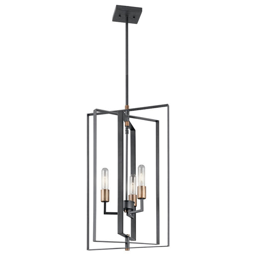 Kichler Taubert 15in 3-Light Foyer Pendant | Transitional Black Steel | Entryway & Hallway | 15 x 26 in | Model 43983BK