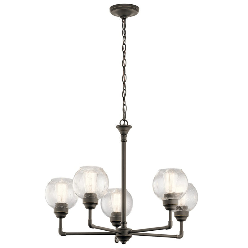 Kichler Niles 26in 5-Light Chandelier | Transitional Olde Bronze and Clear Seeded Glass | Dining Room & Living Room | Model 43993OZ