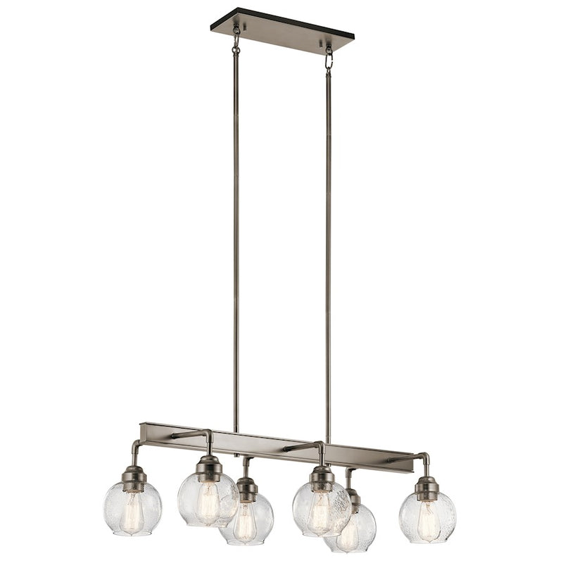 Kichler Niles 32in 6-Light Linear Chandelier | Industrial Antique Pewter and Clear Seeded Glass | Kitchen Island & Dining Room | Model 43994AP