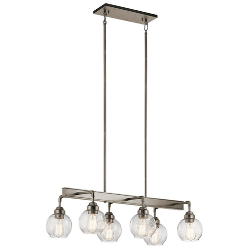 Kichler Niles 32in 6-Light Linear Chandelier | Industrial Antique Pewter and Clear Seeded Glass | Kitchen Island & Dining Room | Model 43994AP