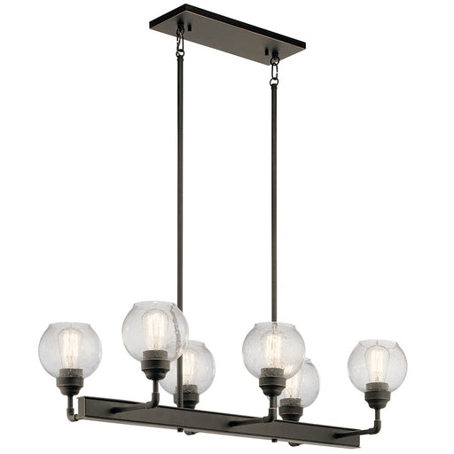 Kichler Niles 32in 6-Light Linear Chandelier | Olde Bronze Clear Seeded Glass | Dining Room & Kitchen Island | 32.25 x 17 x 10 in | Model 43994OZ