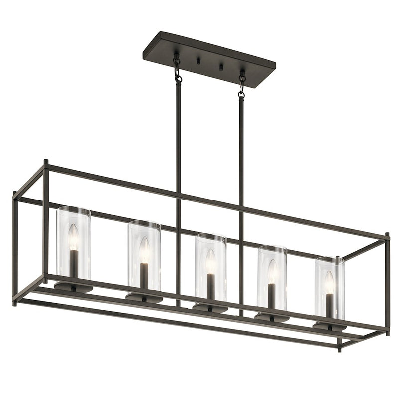 Kichler Crosby 41in 5-Light Linear Chandelier | Transitional Olde Bronze | Dining Room & Kitchen Island | 41 x 10 x 14 in | Model 43995OZ