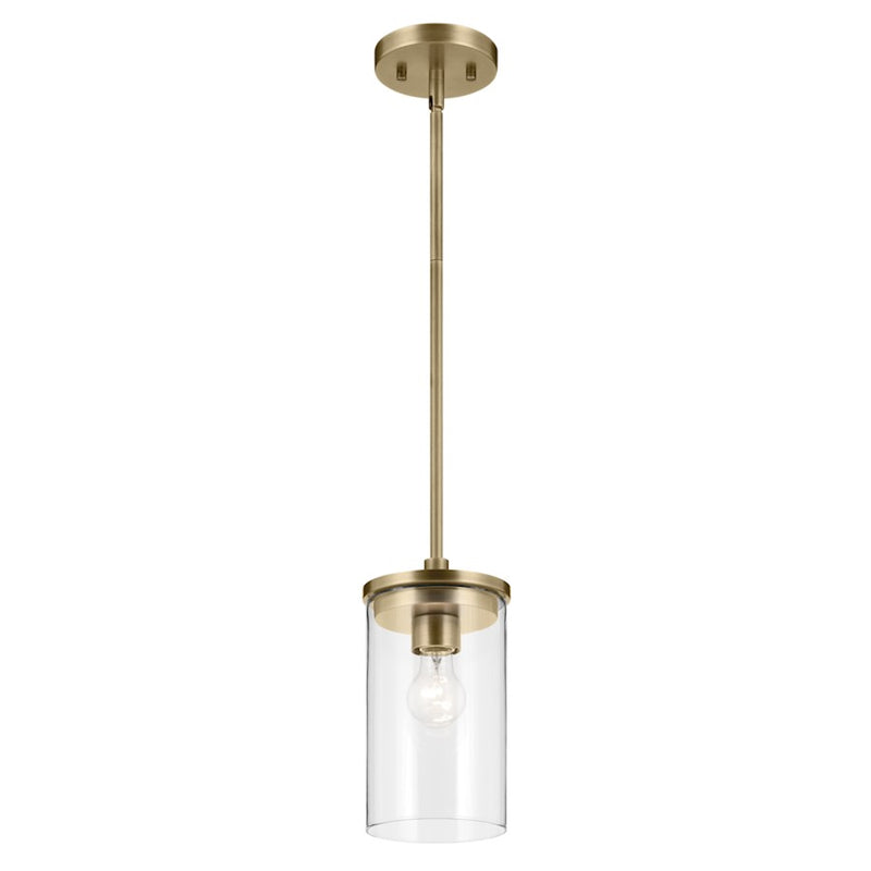 Kichler Crosby 1 Light Cylinder 10.75" Mini Pendant, Brass/Clear