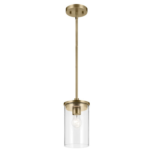 Kichler Crosby 1 Light Cylinder 10.75" Mini Pendant, Brass/Clear