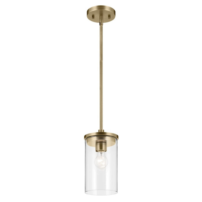 Kichler Crosby 1 Light Cylinder 10.75" Mini Pendant, Brass/Clear