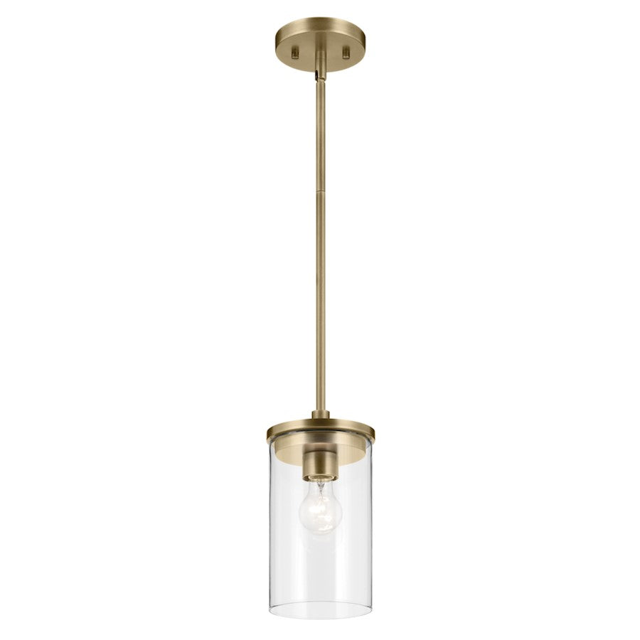 Kichler Crosby 1 Light Cylinder 10.75" Mini Pendant, Brass/Clear
