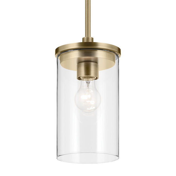 Kichler Crosby 1 Light Cylinder 10.75" Mini Pendant, Brass/Clear