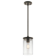 Kichler Crosby 6in 1-Light Mini Pendant | Industrial Olde Bronze and Clear Glass | Kitchen Island | 6 x 6 x 11 in | Model 43996OZ