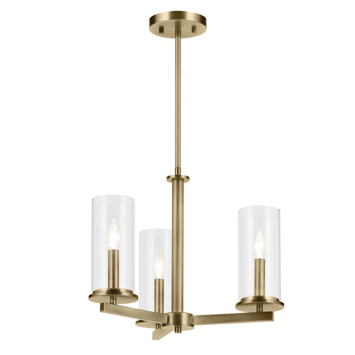 Kichler Crosby 3 Light Round 14" Chandelier 1 Tier Small, Brass/Clear