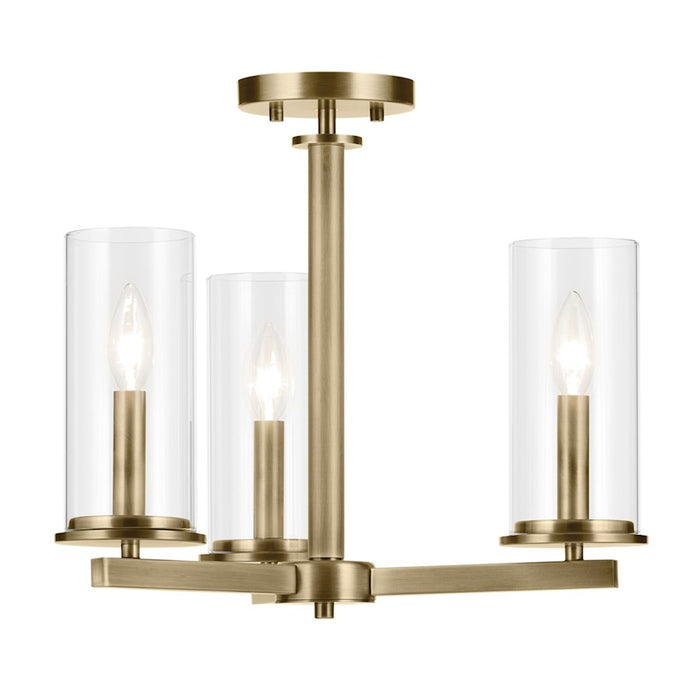 Kichler Crosby 3 Light Round 14" Chandelier 1 Tier Small, Brass/Clear