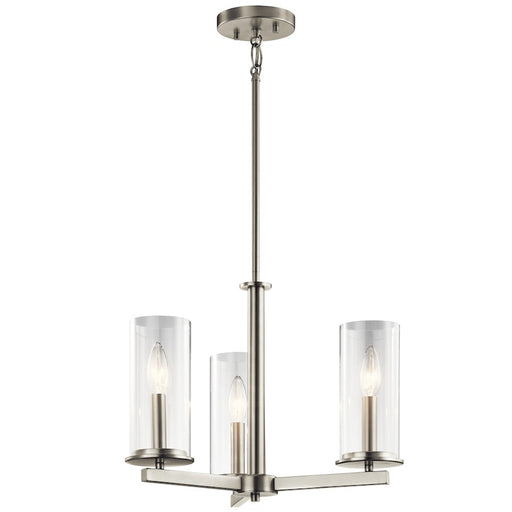 Kichler Crosby 18in 3-Light Chandelier | Brushed Nickel and Clear Glass | Dining Room & Foyer | 18 x 14 in | Model 43997NI