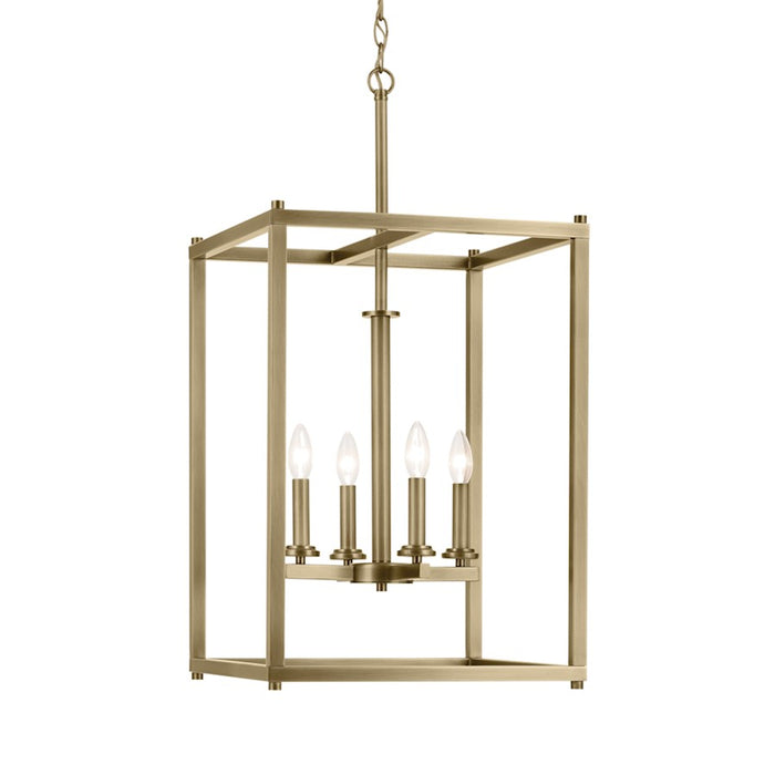 Kichler Crosby 4 Light Square 31" Foyer Pendant, Natural Brass/Clear