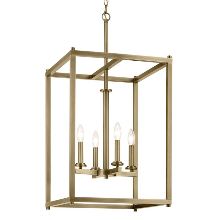 Kichler Crosby 4 Light Square 31" Foyer Pendant, Natural Brass/Clear