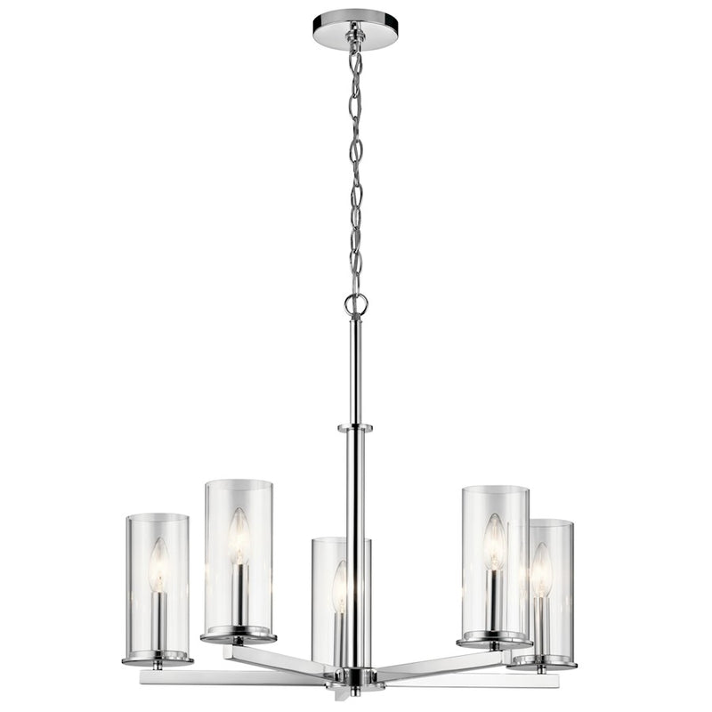 Kichler Crosby 26in 5-Light Chandelier | Chrome and Clear Glass | Dining Room & Foyer | 26.25 x 22.25 x 96 in | Model 43999CH