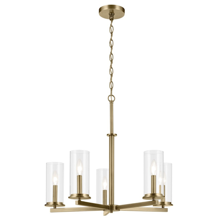 Kichler Crosby 5Lt Round 22.25" Chandelier 1 Tier Medium, Brass/Clear - 43999NBR