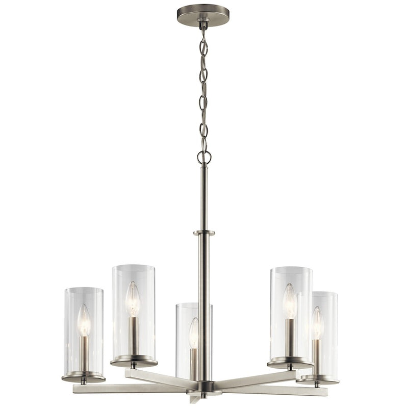 Kichler Crosby 26in 5-Light Chandelier | Transitional Brushed Nickel and Clear Glass | Dining Room & Living Room | 26.25 x 22.25 in | Model 43999NI