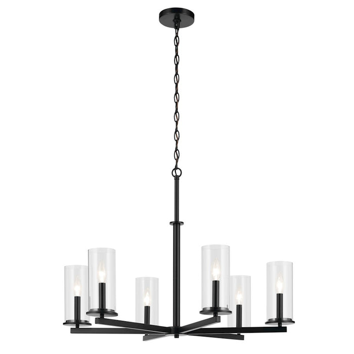 Kichler Crosby 6Lt Round 21.75" Chandelier 1 Tier Large, Black/Clear - 44013BK