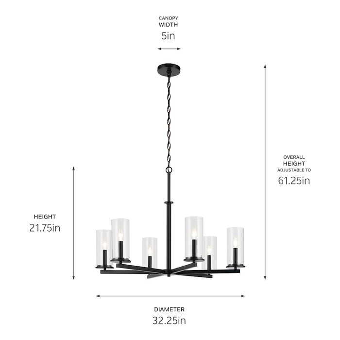 Kichler Crosby 6Lt Round 21.75" Chandelier 1 Tier Large, Black/Clear