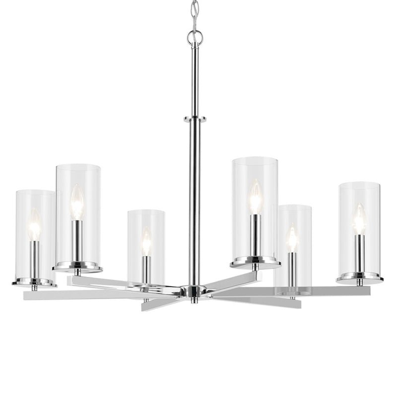 Kichler Crosby 6Lt Round 21.75" Chandelier 1 Tier Large, Chrome/Clear