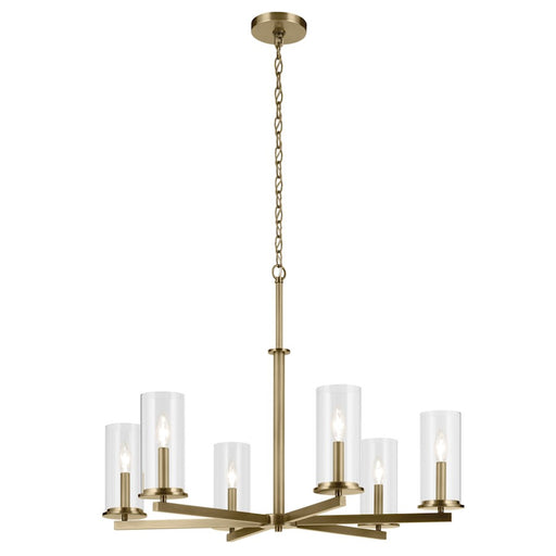 Kichler Crosby 6Lt Round 21.75" Chandelier 1 Tier Large, Brass/Clear
