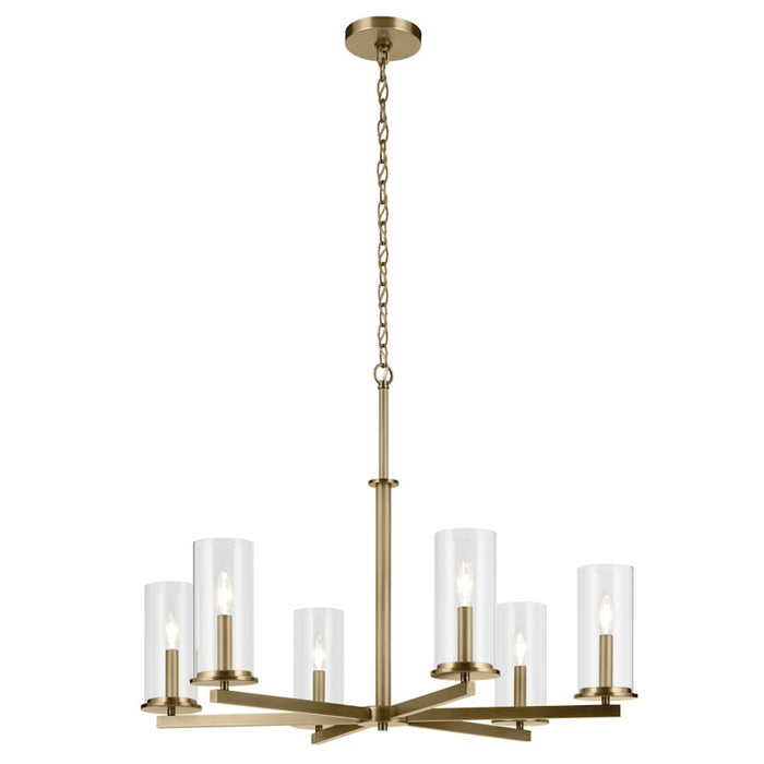 Kichler Crosby 6Lt Round 21.75" Chandelier 1 Tier Large, Brass/Clear