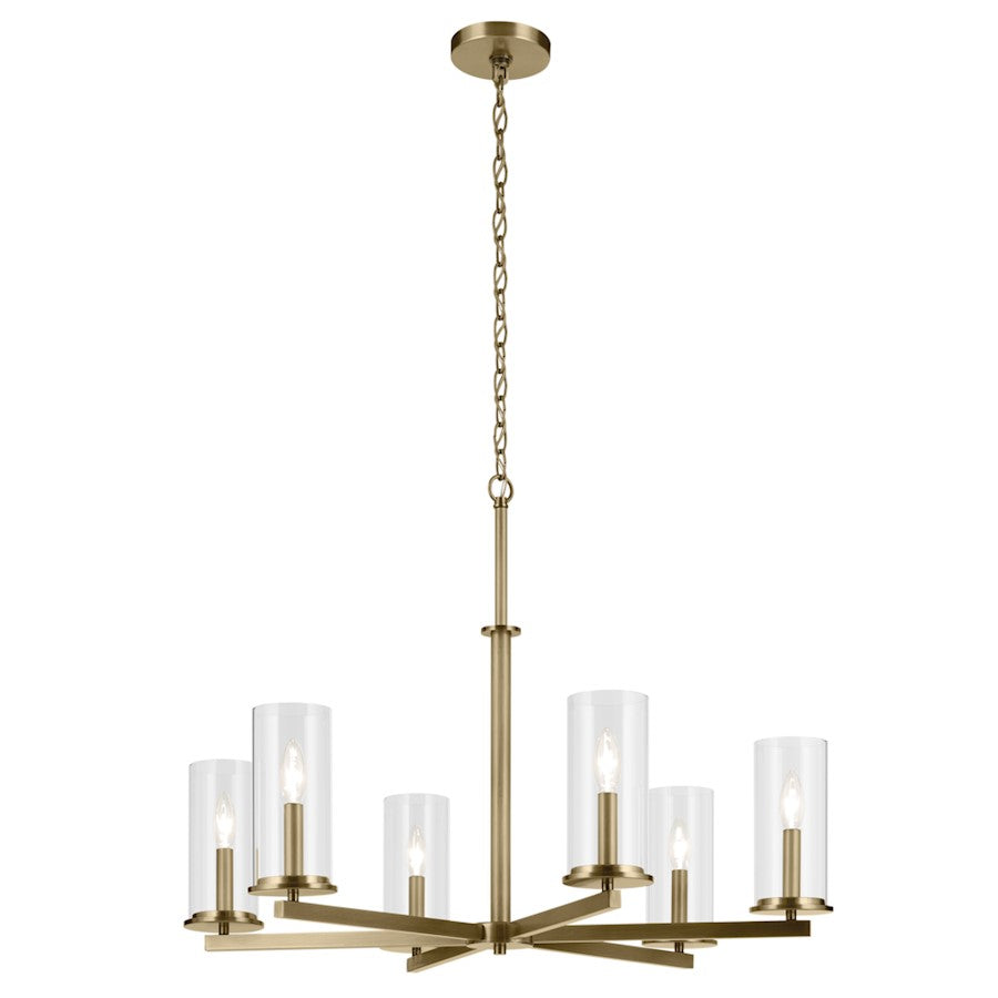 Kichler Crosby 6Lt Round 21.75" Chandelier 1 Tier Large, Brass/Clear