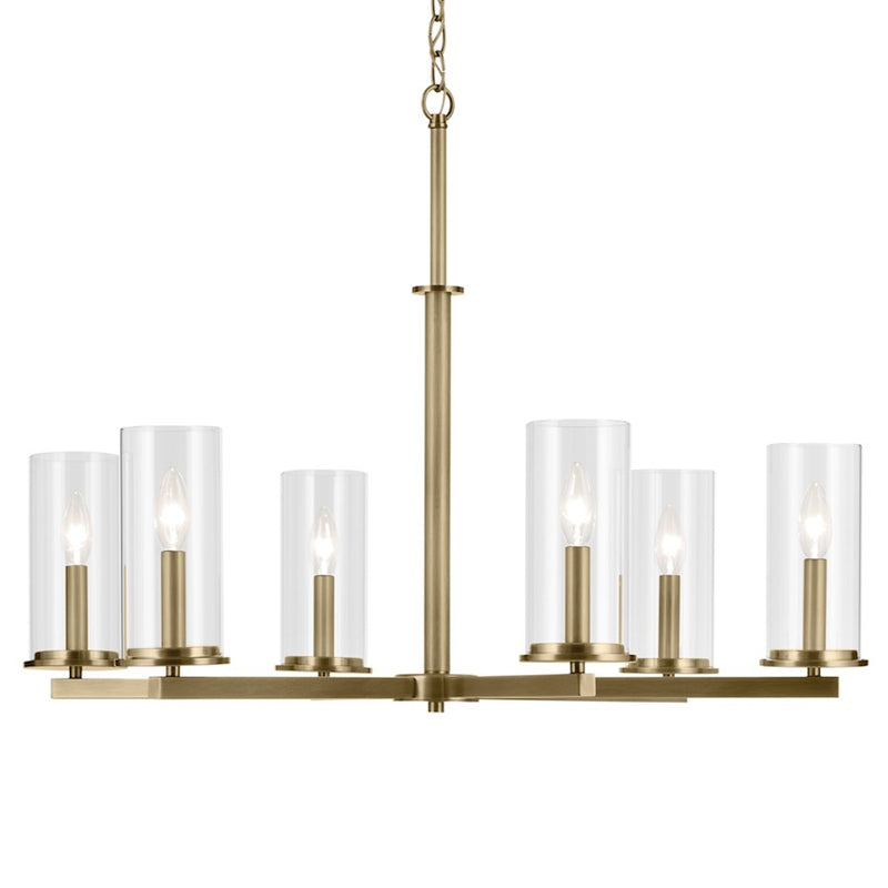 Kichler Crosby 6Lt Round 21.75" Chandelier 1 Tier Large, Brass/Clear