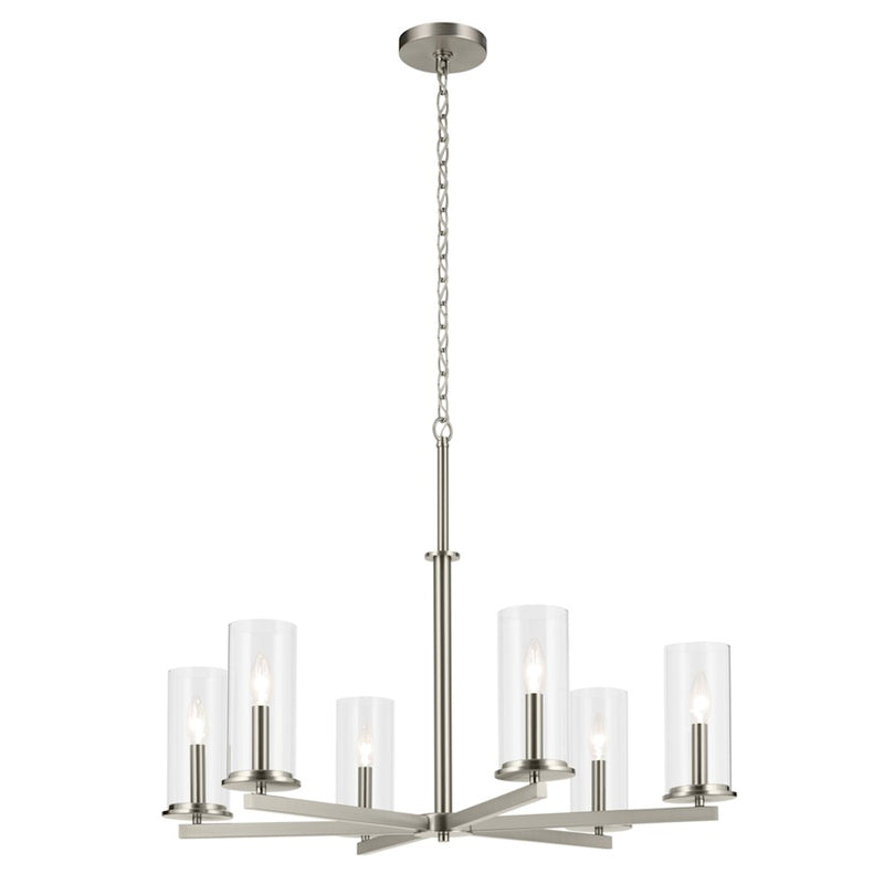 Kichler Crosby 6Lt Round 21.75" Chandelier 1 Tier Large, Nickel/Clear