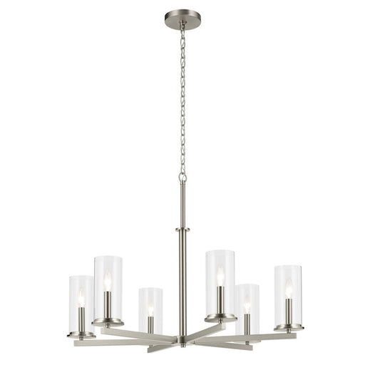 Kichler Crosby 6Lt Round 21.75" Chandelier 1 Tier Large, Nickel/Clear