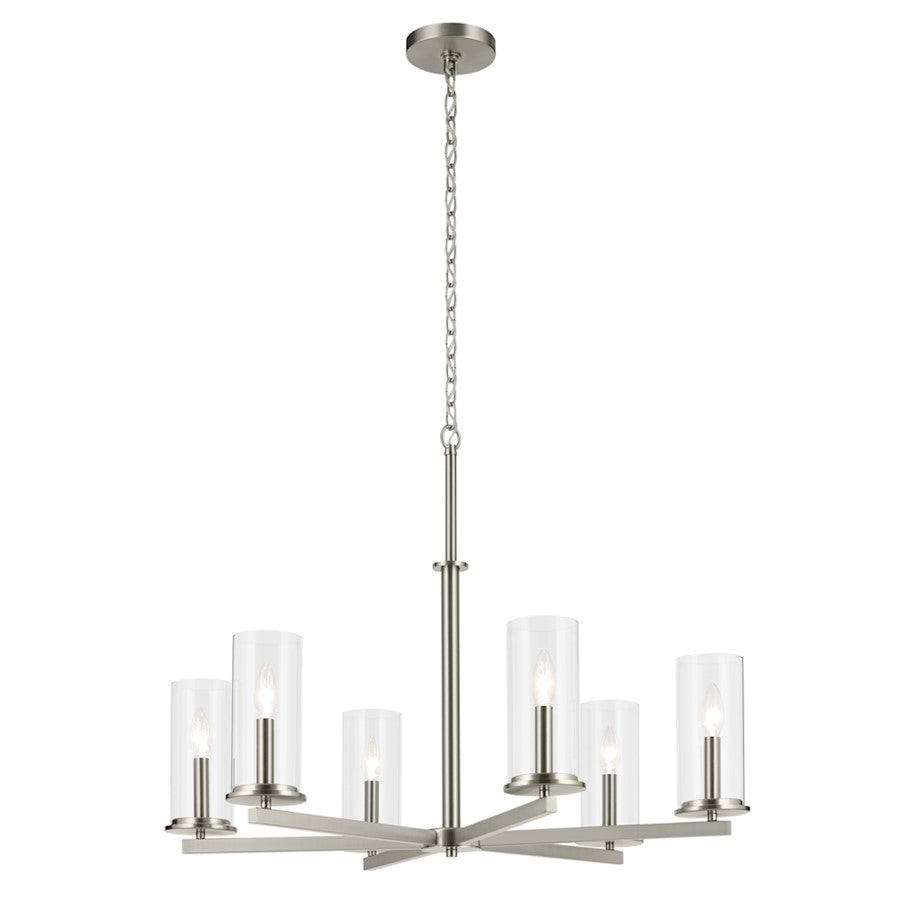 Kichler Crosby 6Lt Round 21.75" Chandelier 1 Tier Large, Nickel/Clear