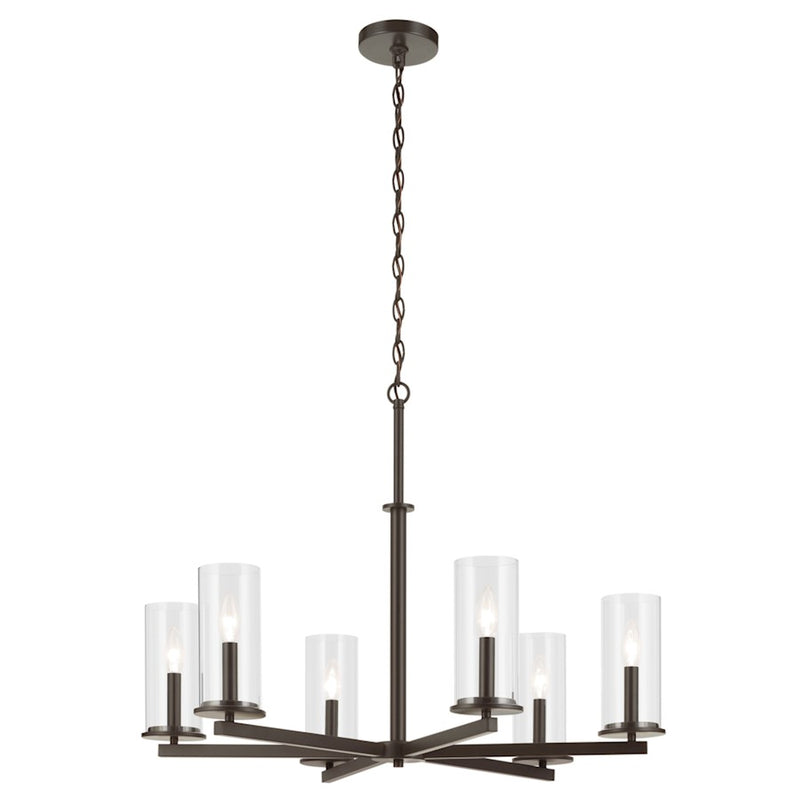 Kichler Crosby 6Lt Round 21.75" Chandelier 1 Tier Large, Bronze/Clear