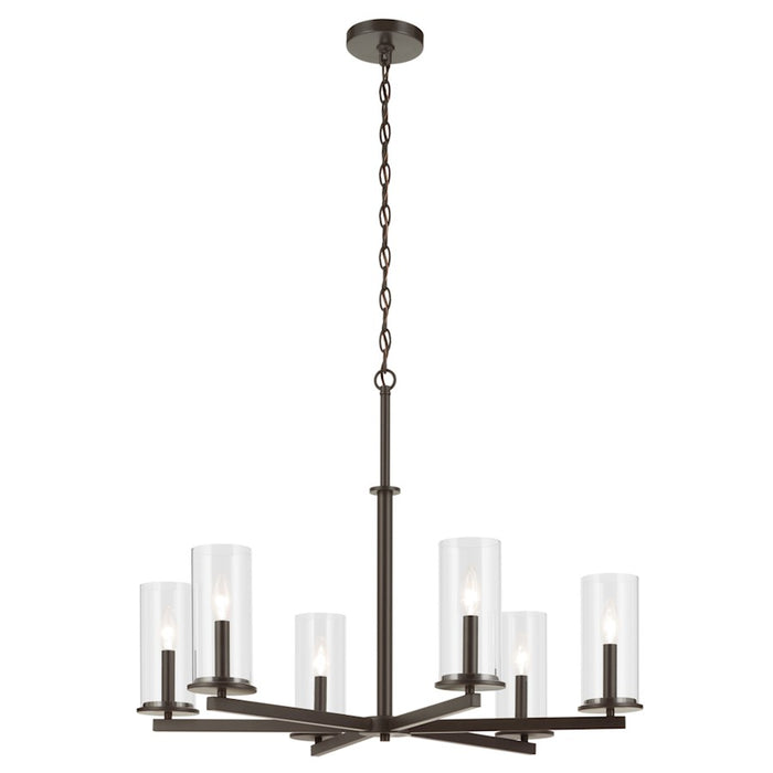 Kichler Crosby 6Lt Round 21.75" Chandelier 1 Tier Large, Bronze/Clear - 44013OZ