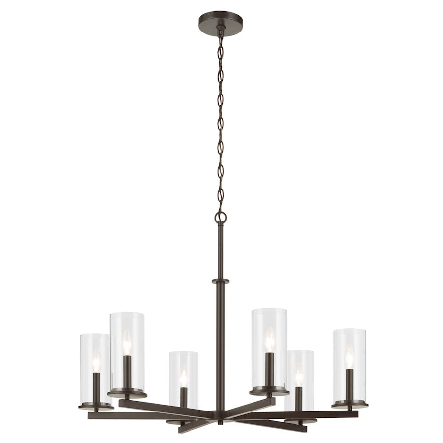Kichler Crosby 6Lt Round 21.75" Chandelier 1 Tier Large, Bronze/Clear
