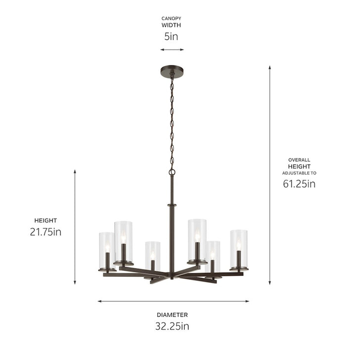 Kichler Crosby 6Lt Round 21.75" Chandelier 1 Tier Large, Bronze/Clear