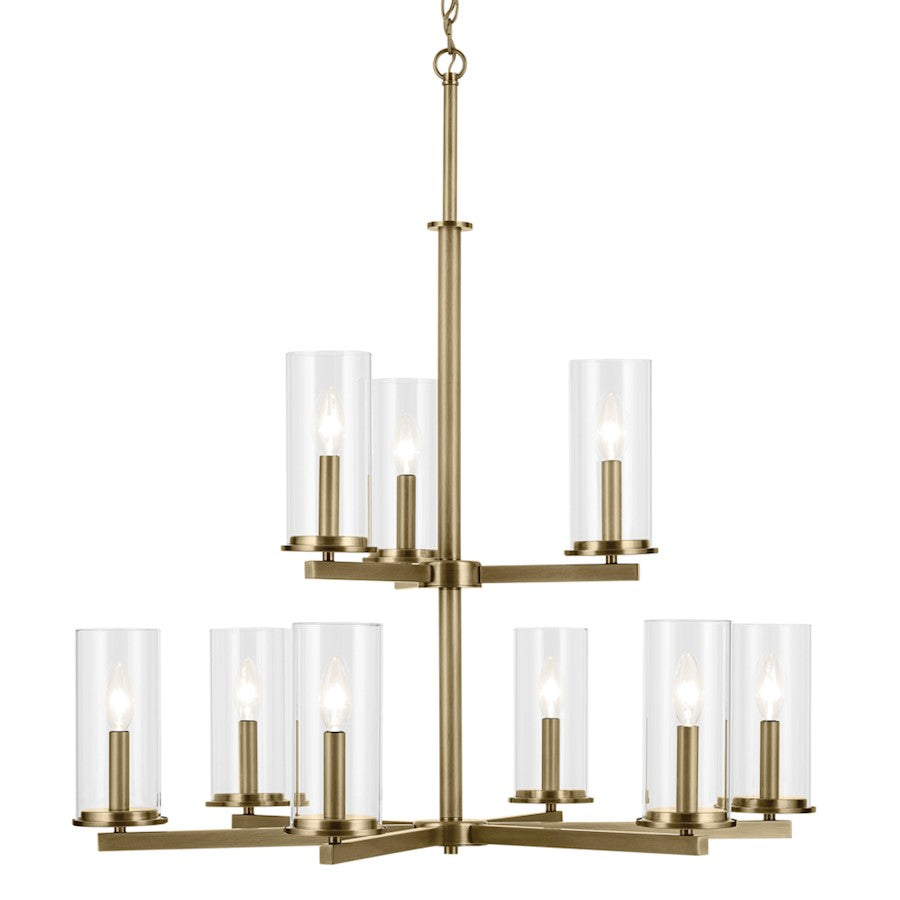 Kichler Crosby 9 Light 32.5" Chandelier 2 Tier Large, Brass/Clear - 44014NBR