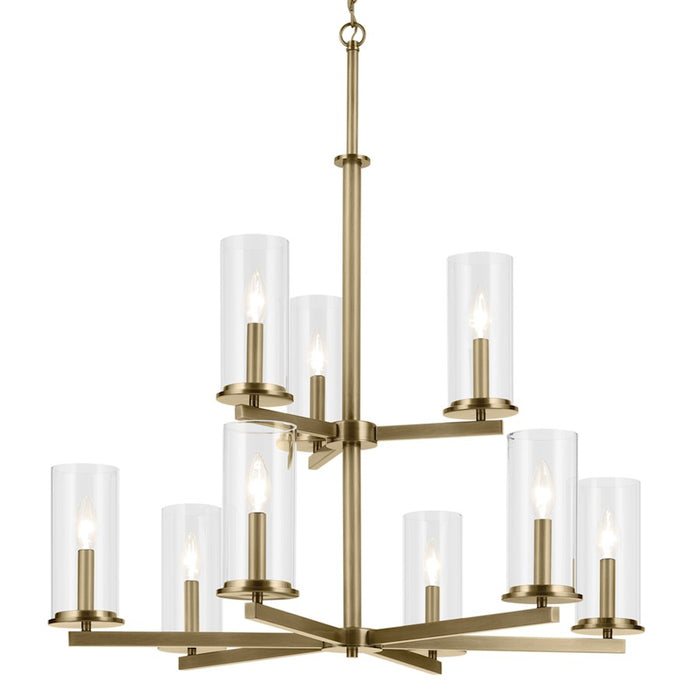 Kichler Crosby 9 Light 32.5" Chandelier 2 Tier Large, Brass/Clear