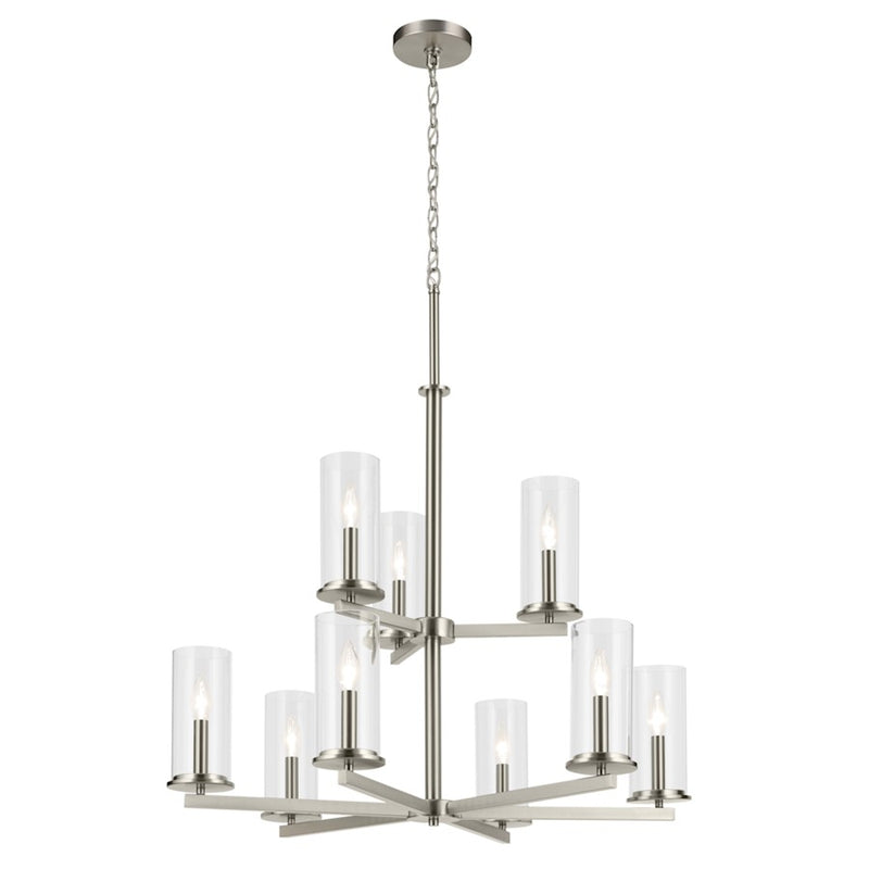 Kichler Crosby 9 Light 32.5" Chandelier 2 Tier Large, Nickel/Clear