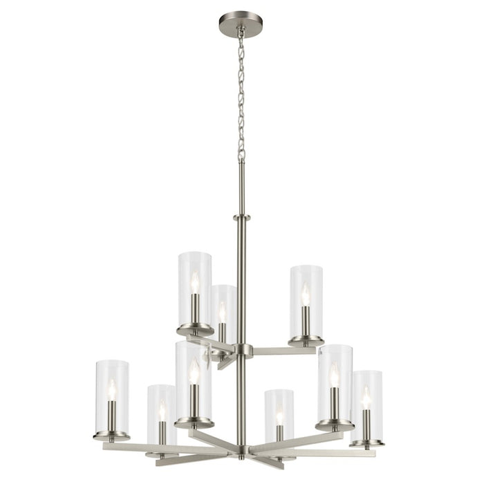 Kichler Crosby 9 Light 32.5" Chandelier 2 Tier Large, Nickel/Clear
