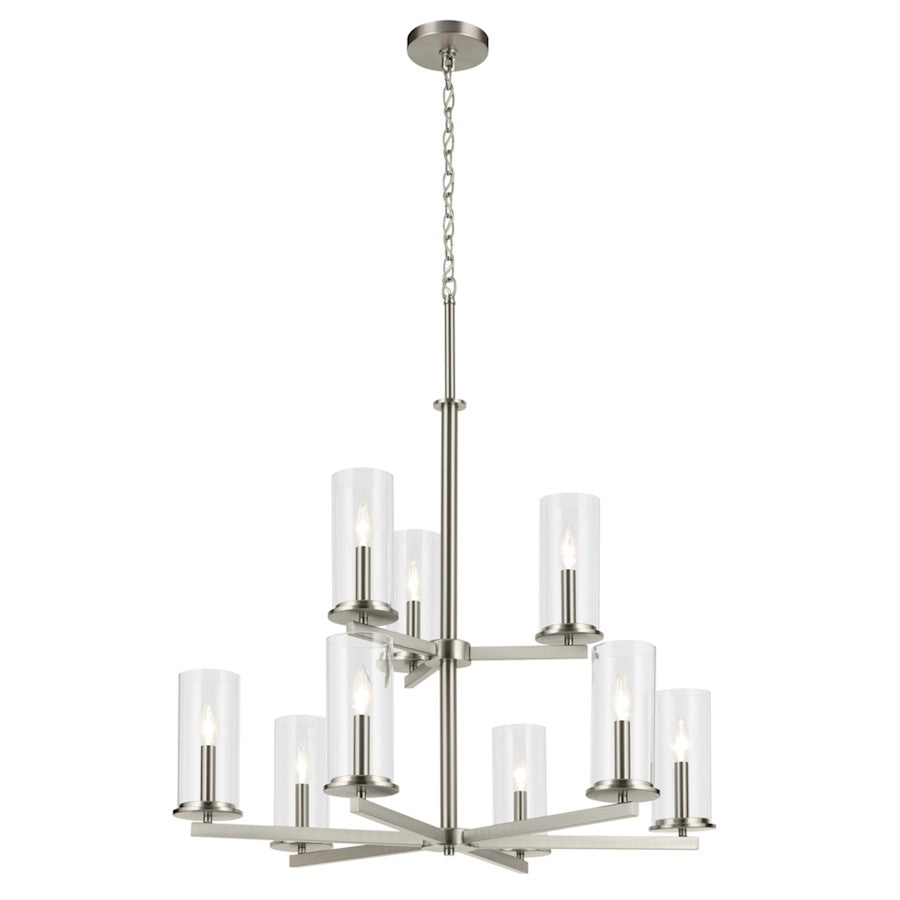 Kichler Crosby 9 Light 32.5" Chandelier 2 Tier Large, Nickel/Clear